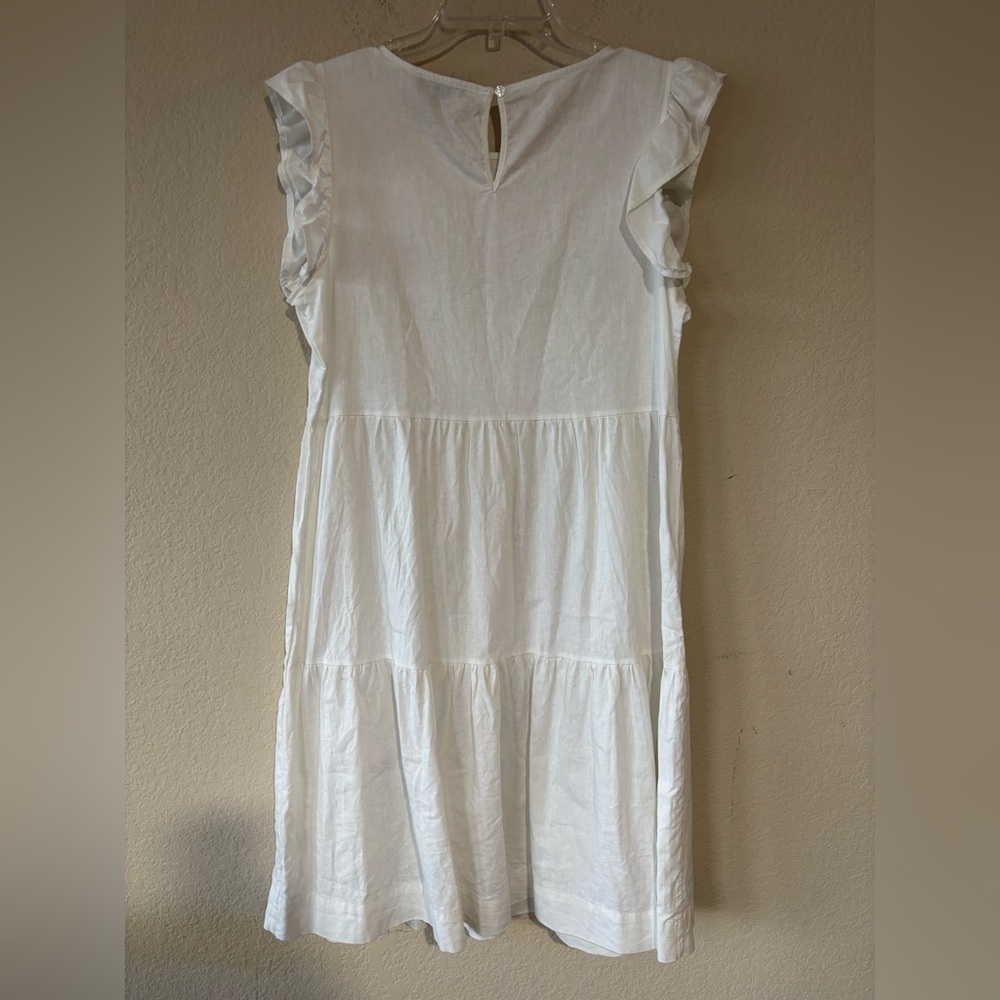 Women M Saks Fifth Avenue Tiered Sun Flounce Peasant Boho Dress Linen Cotton - Picture 6 of 8